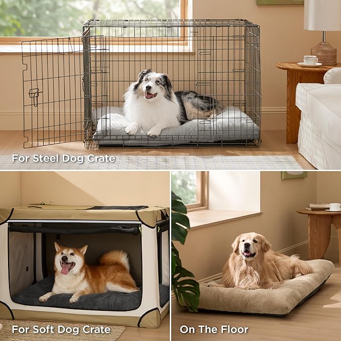 Bedsure Washable Dog Crate Bed Large Sized Dog, Comfort Fluffy Plush Pet Pillow Bed Kennel Pad with Non-Slip Bottom, Machine Washable Pet Sleeping Mat, 35"x23", Dark Gray