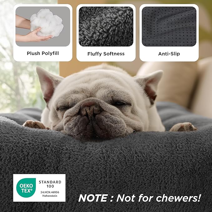 Bedsure Washable Dog Crate Bed Large Sized Dog, Comfort Fluffy Plush Pet Pillow Bed Kennel Pad with Non-Slip Bottom, Machine Washable Pet Sleeping Mat, 35"x23", Dark Gray