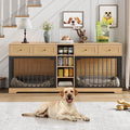 GAOMON Dog Crate Furniture for 2 Dogs, 82'' Large Dog Kennel Indoor with 4 Storage Drawers and 4 Shelves, Double Dog Crate TV Stand for Medium and Large Dogs, Natural