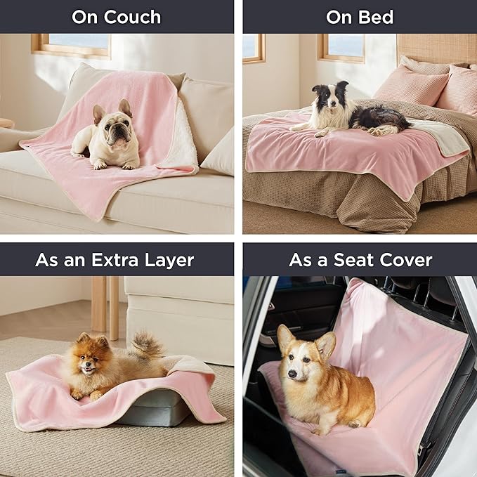 Bedsure Cat Blanket for Indoor Cats - Waterproof Calming Cat Blankets for Couch Protection, Sherpa Fleece Pet Blanket, Soft Plush Reversible Throw Furniture Protector, 50"x40", Pink