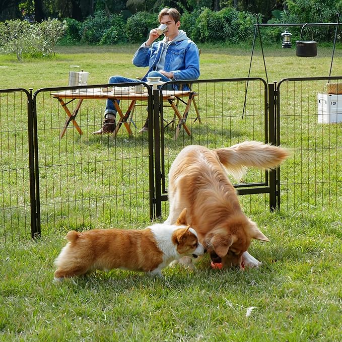 SunsGrove Dog Playpen with Wider Door, Heavy Duty Dog Pen, Anti Rust Dog Fence, Easy Insert into Soil, Pet Playpen for Yard RV Camping (50 inch, 12 Panels)