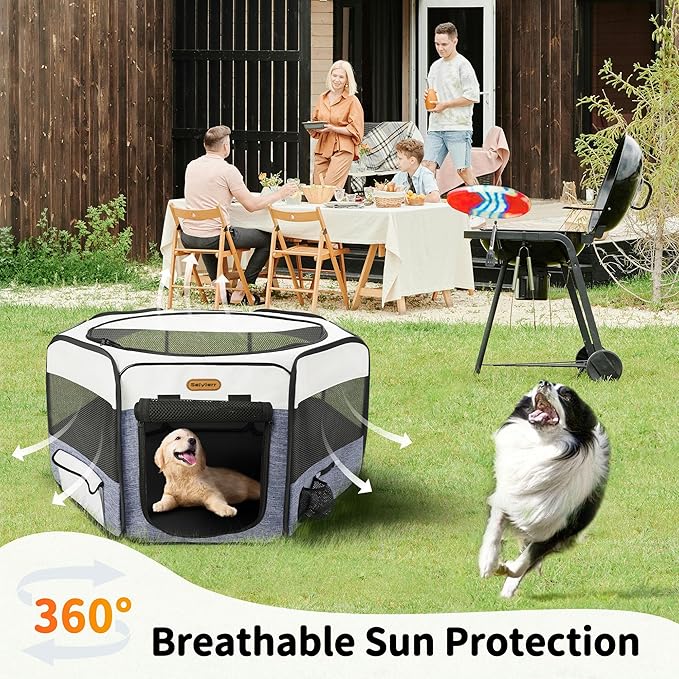 Dog Playpen, Portable Pet Play Pen Foldable Carrying Case, Puppy Pens Outsid for Small Cat Indoor/Outdoor, Removable Mesh Shade Cover