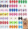 40PCS Christmas Dog Bows Cute Puppy Dog Small Bowknot Hair Bows with Rubber Bands Small Hairs Bowknot Pet Hair Accessories Pet Grooming Accessories for Party (Mixcolors with Gemstone)