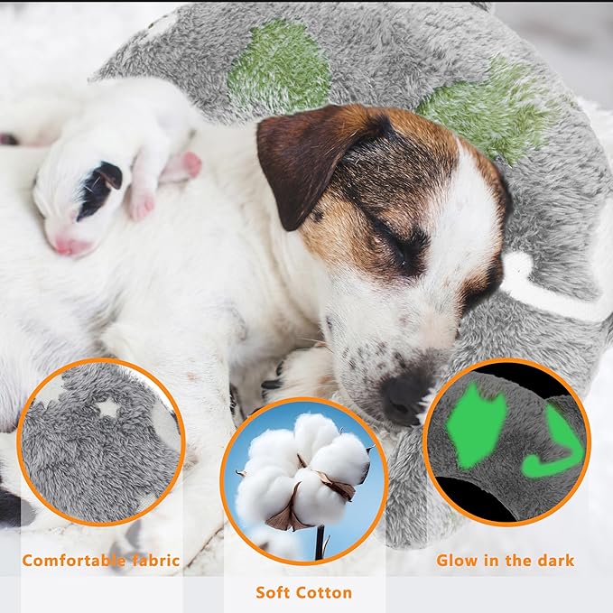Pet Calming Pillow for Dogs, Soft U-Shaped Pillow Glow in The Dark, Joint Relief, Sleep Comfortably,Suit for Small, Medium, Large Dogs, Fluffy Pet Neck Pillow (S-Yellow Gray)