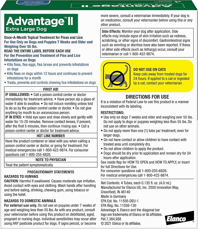 Advantage II Extra Large Dog, 4 pack