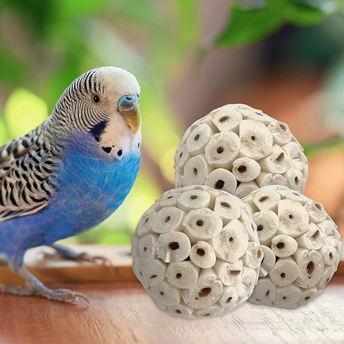 by M&M 5110 Small Sola Bird Balls Pk3 - Handmade Natural Sola Wood Bird Foot Toys, Shreddable Lightweight Wood Balls, Easy for Beaks and Feet to Forage, Grat for Small to Med Birds