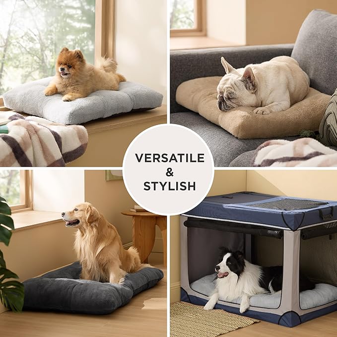 Bedsure Washable Dog Crate Bed Large Sized Dog, Comfort Fluffy Plush Pet Pillow Bed Kennel Pad with Non-Slip Bottom, Machine Washable Pet Sleeping Mat, 35"x23", Dark Gray