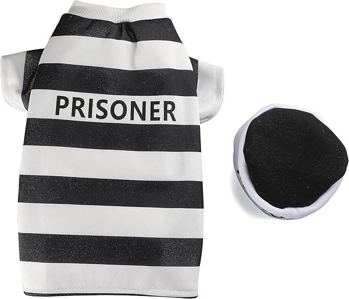 Halloween Fancy Prisoners Dogs Cats Warm Costumes with Hat for Teddy, Pug, Chihuahua, Shih Tzu, Yorkshire Terriers, Papillon D-Black/White M