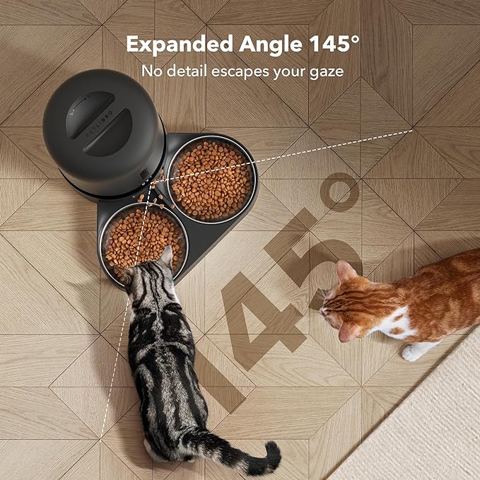 PETLIBRO Automatic Cat Feeder with Camera for Two Cats,1080P HD Video with Night Vision,5G WiFi Pet Feeder-with 2-Way Audio for Cat&Dog,Low Food&Motion-&Sound Alerts,Dual Tray,Black 5L,(Pack of 4)