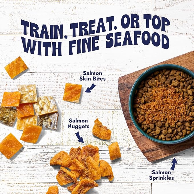 Finfare Freeze Dried Salmon Skin Bites, Grain Free Crunchy Salmon Cat Treats, High Protein & Omega-3s for Skin & Coat Health, Crafted in USA, 1.3oz
