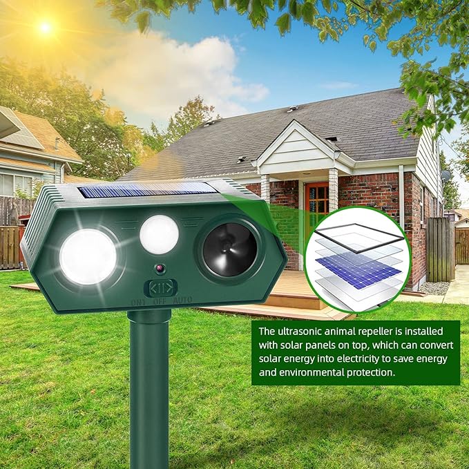2026 Solar Sonic Racoon Fortress Pro Outdoor Cat Repellent, Ultrasonic Animal Repeller Deer Repellent Devices Squirrel Rabbit Deterrent with Motion Sensor&Light to Scare Dog Out of Garden Yard Farm(4)