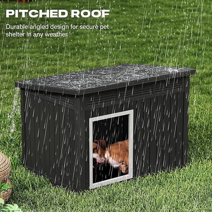 Fancyango Large Dog House for Indoor & Outdoor - Super Spacious Weatherproof Design with Removable Roof Ideal for All Dog Sizes (42.8" L x 33" W x 31.5" H) - Black