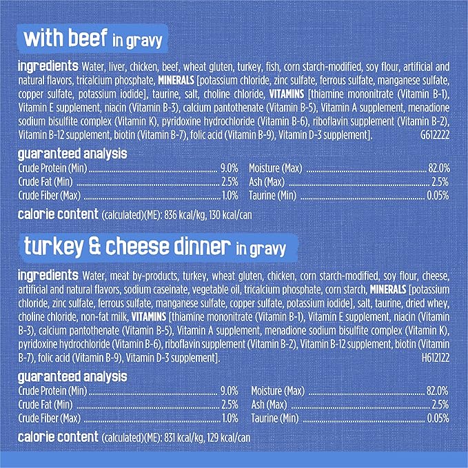 Friskies Purina Gravy Wet Cat Food Variety Pack,Savory Shreds with Beef,Turkey and Cheese Dinner,Chicken and Salmon Dinner,with Ocean Whitefish-and Tuna - 5.5 oz. Cans,(Pack of 64)