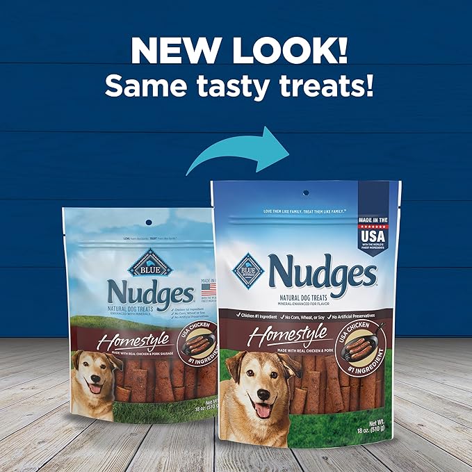 Blue Buffalo Nudges Homestyle Natural Dog Treats Chicken and Pork, 18-oz Bag