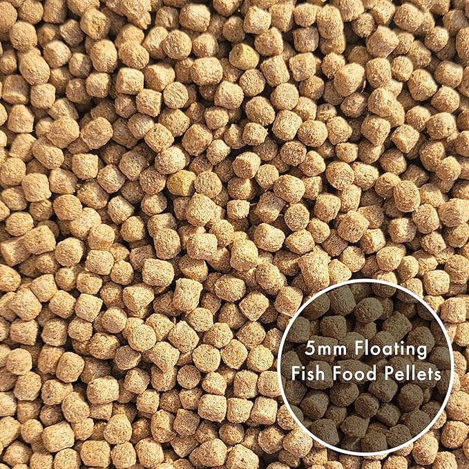 HALF OFF PONDS All Seasons Koi Fish Food - 5 lb Floating Pellets, 5mm Size - Goldfish Food for Ponds - 28% Protein with Wheat Germ & Vitamins - Ideal for Year-Round Feeding & Water Clarity