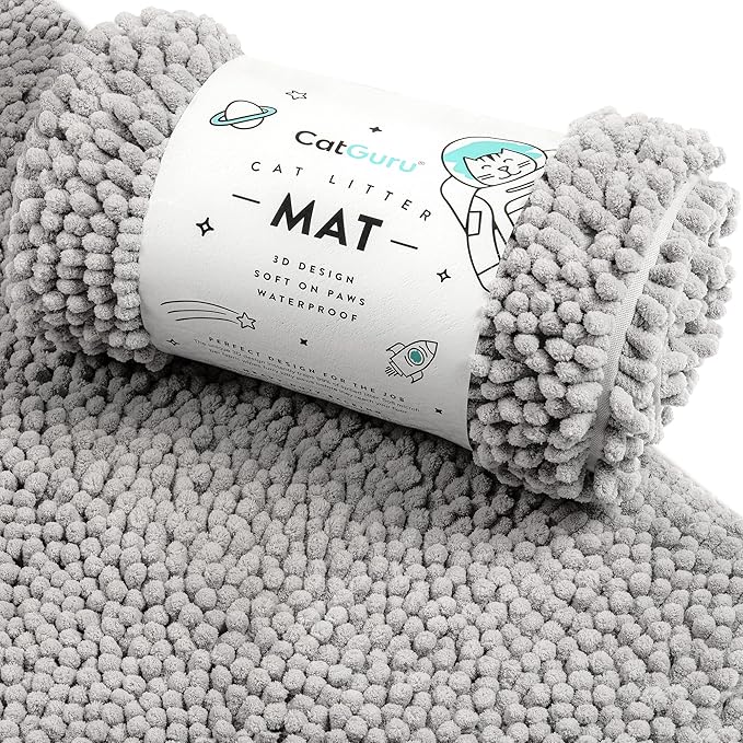 CatGuru Cat Litter Mat, Medium, Extra Large, XXL, Super Absorbent Litter Box Mat for Cats, Non Slip Trapping Mats, Machine Washable Kitty Trapping Pad, Cat Stuff (XXL, Grey/Standard)