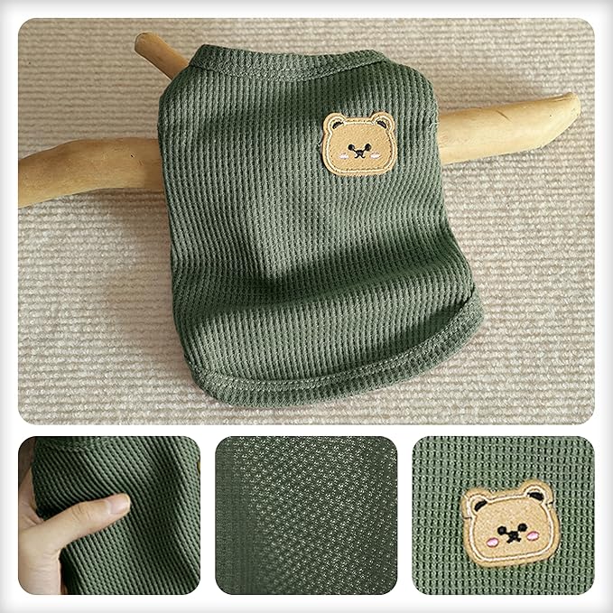 Waffle Knit Cat & Dog T Shirt for Small Dogs, Stretchable Puppy Shirt for Sphynx Cats & Small Breeds, Pet Clothes | Breathable Summer/Winter Apparel for Newborn(Green Small)