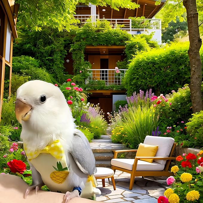 2 Pcs Bird Diapers Bird Harness Flight Suits Diapers with 80in Flying Leash Reusable Parrot Nappy with Waterproof Inner Layer for Cockatiel Budgie Conure Parakeet Lovebird-Pineapple&Peach