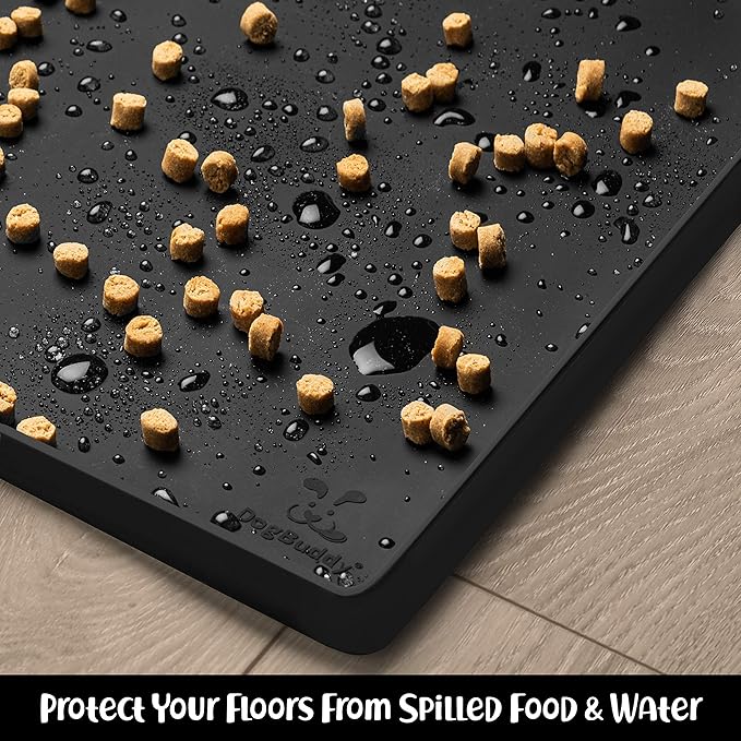 DogBuddy Dog Food Mat Waterproof Silicone Pet Feeding Mat for Dogs, Non-Slip, Easy to Clean, Black