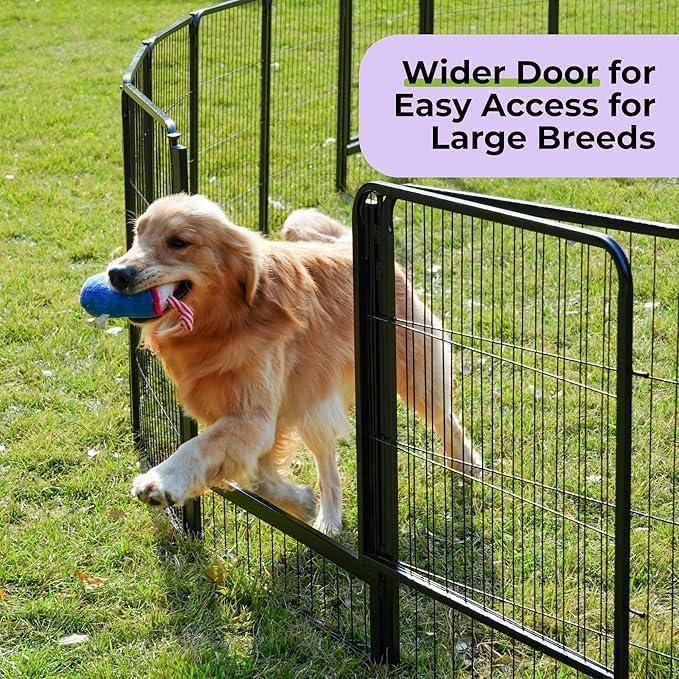 SunsGrove Dog Playpen with Wider Door, Heavy Duty Dog Pen, Anti Rust Dog Fence, Easy Insert into Soil, Pet Playpen for Yard RV Camping (50 inch, 12 Panels)