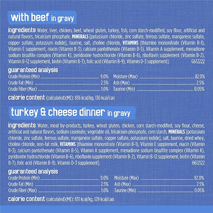 Purina Friskies Wet Cat Food Variety Pack, Shreds With Beef, Turkey and Cheese Dinner, Chicken and Salmon Dinner, and With Ocean Whitefish and Tuna - 48 ct. Can