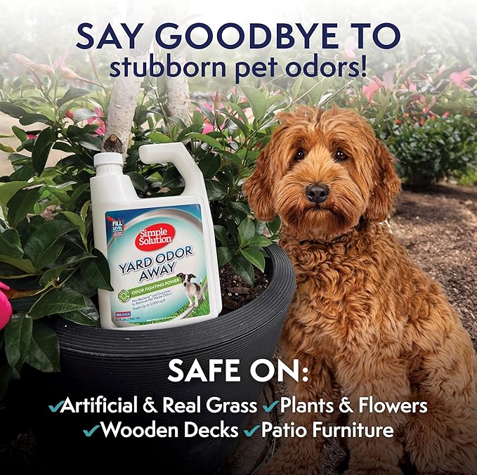 Simple Solution Yard Odor Eliminator Spray, Outdoor Pet Odor Remover, Lawn Deodorizer, Dog Urine Neutralizer, Enzyme Cleaner for Artificial Grass, Kennels, Patios, Decks, and Backyard Surfaces, 32oz