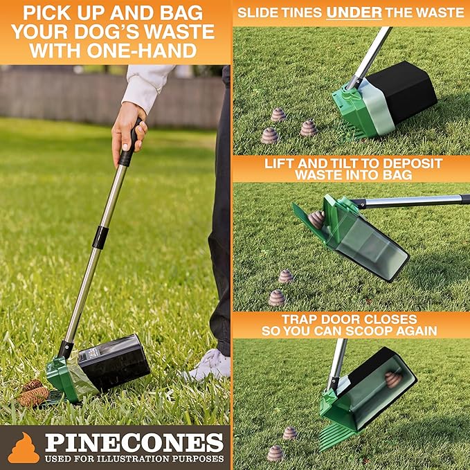 Neater Pet Brands Lift N’ Bag 2.0 Dog Pooper Scooper with Bag Attachment & 22" Pole for Small to Large Dogs, New & Improved Design, 15 Refill Bags, Heavy Duty Dog Poop Scooper for Yard, One-Hand Use