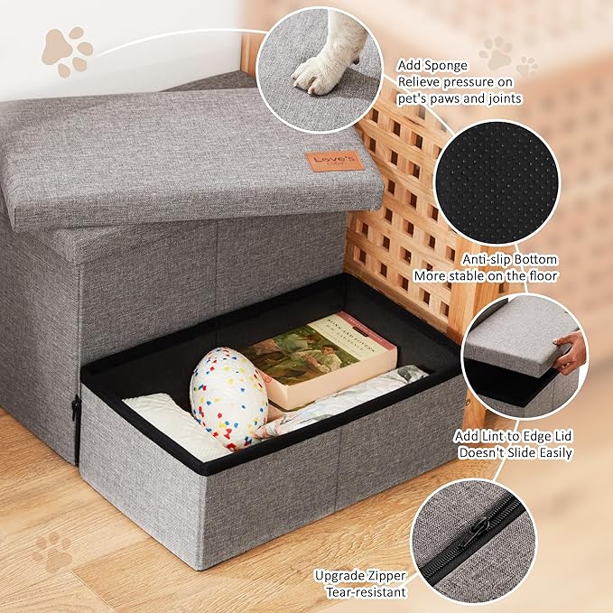 Love's cabin Dog Stairs with Storage 13" H, Foldable Pet Stairs for Small Medium or Large Dogs, Cat Puppy Steps Ramp with Zip up to 150 lbs, Solid Grey, 2 Steps