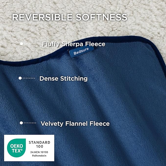 Bedsure Waterproof Blanket for Bed - Sherpa Fleece Waterproof Dog Blankets for Large Dogs, Pet Blankets for Bed/Couch/Dog Crate, Soft Plush Reversible Furniture Protector, Twin Size, 80"x60", Blue