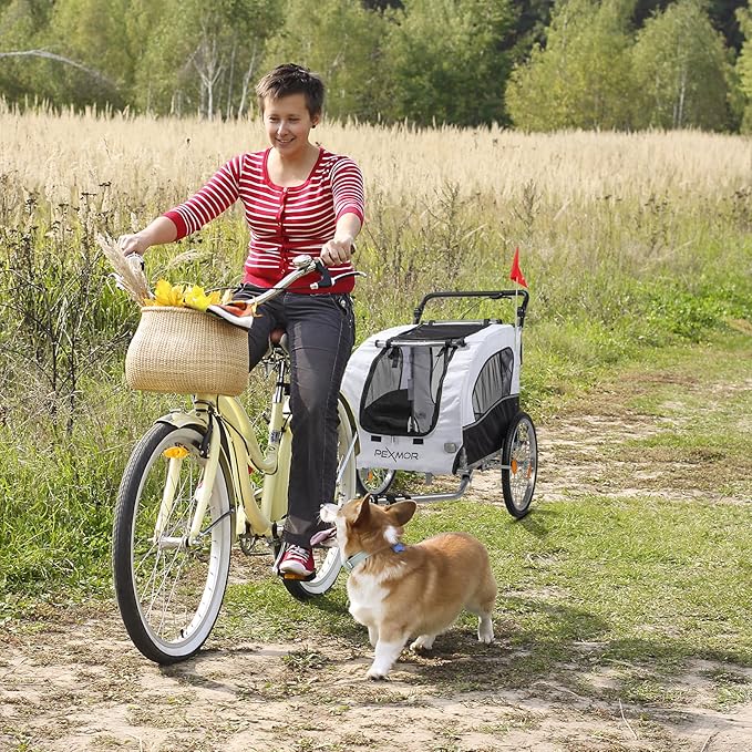 PEXMOR 2-in-1 Dog Bike Trailer, Pet Stroller Bike Trailer for Dogs w/Universal Hitch, Dog Cart for Bicycle Wagon Cargo Carrier w/Shock Absorber & Universal Wheel