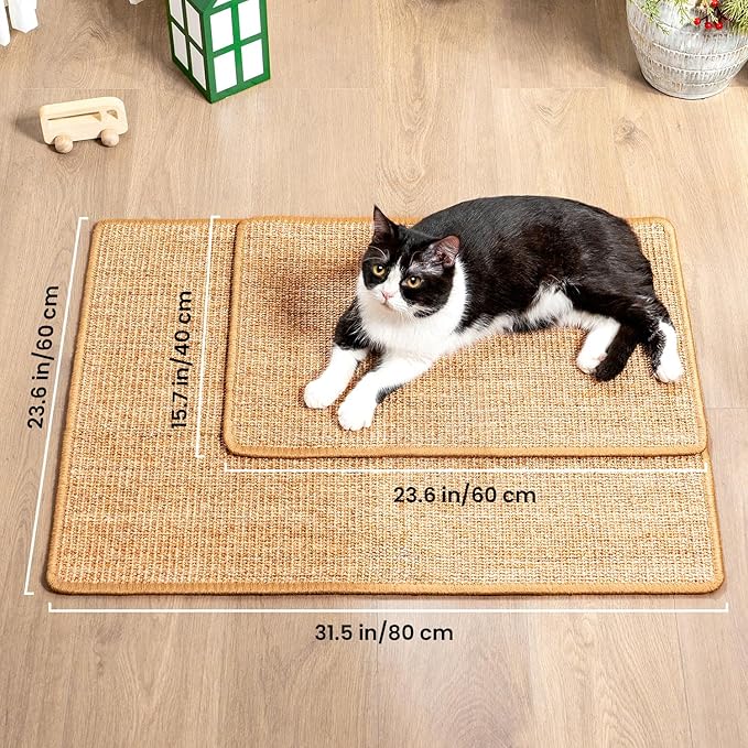 Cat Scratcher Mat,Sisal Cat Scratch Pad Rug,Wall Scratchers for Indoor Kitten Scratching&Stretching,Furniture Protector for Post&Sofas&Couch&Carpets&Floor,Kitty Bithday Gifts,Medium,Brown