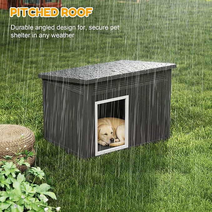 Fancyango Large Dog House for Indoor & Outdoor - Weatherproof & Removable Roof, Fits Small to Large Dogs (42.8" L x 33" W x 31.5" H) - Black