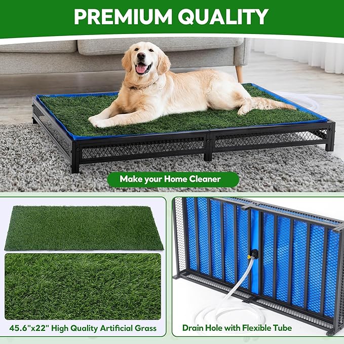 HOMBYS Porch Potty for Dogs with Drain, Artificial Grass Dog Potty Tray for Indoor & Outdoor,Pet Litter Box for Small Dogs, Puppy Toilet for Patio (25" L x 23" W x 6" H)
