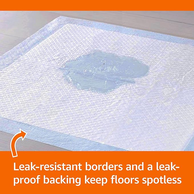 Amazon Basics Leak-Proof Dog and Puppy Potty Training Pee Pads with Quick-Dry 5-Layer Super Absorbent Design for Housebreaking, Regular Size 22x22", Blue & White, 150 Count