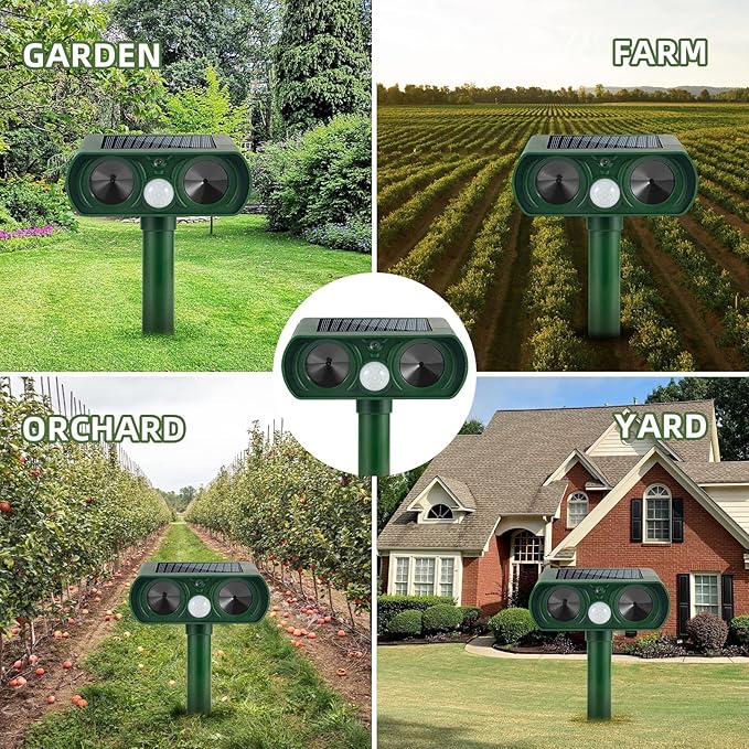 4 Pack Solar Ultrasonic Animal Repellent Outdoor Deer Repellent Devices Waterproof with Motion Sensor Cat,Squirrel,Deer,Dog,Raccoon,Skunk,Rabbit,Coyote Deterrent for Yard Garden Deterrent Device