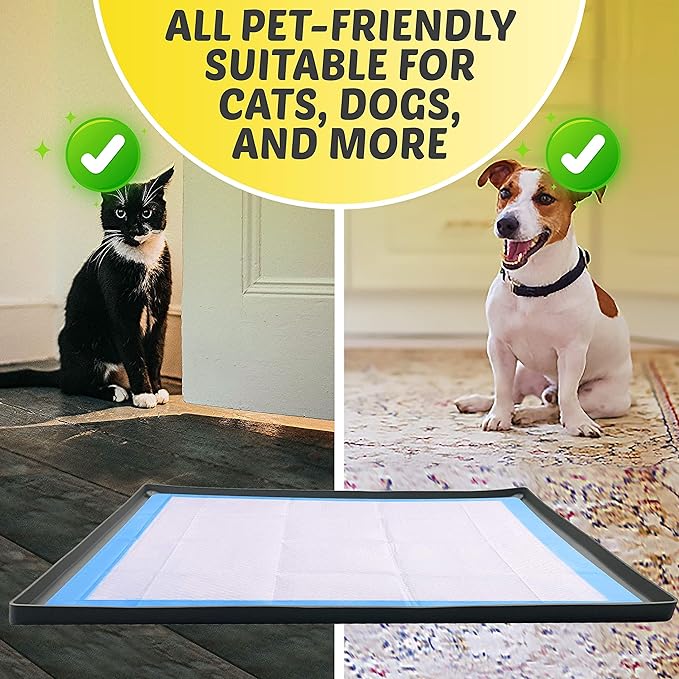 TidyFriend Puppy Pad Holder Tray Fits for 28” x 30” Pee Pads with Corner Lock Holes, Raised Edges, Non-Spill, Easy to Clean Silicone Puppy Potty Tray Holder, for Indoor Floor Protection (Grey)