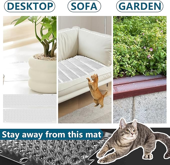 50 Pack Scat Mat for Cats - 3.3 x 16.7 Inch Cat Deterrent Mat to Keep Cats Out of Yard Permanently, Dog and Cat Spikes Mat with 0.5 Inch Sturdy Design Spike for Cat Pee Deterrent