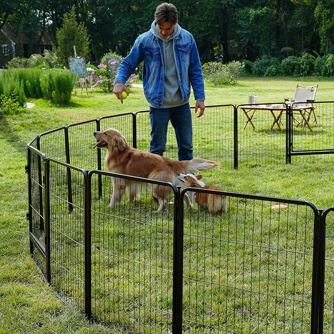 SunsGrove Dog Playpen for Outdoor, Heavy Duty 24 Inch 2 Panels Puppy Play Pen for Indoors, Free and Safe Play Dog Fence, Black