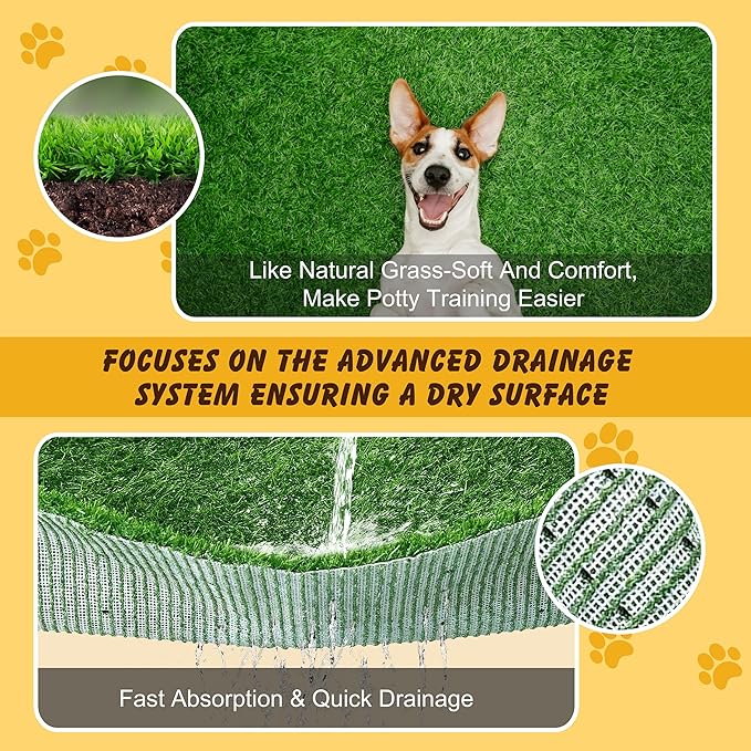 Upgrade Stainless Steel Dog Grass Pad with Tray, Potty Training System for Dogs, 4-Layer Quick Drainage & Odor Control, Heavy Duty Indoor Outdoor Grass Turf for Balcony, Porch, Home Use-31.5"x23.6"