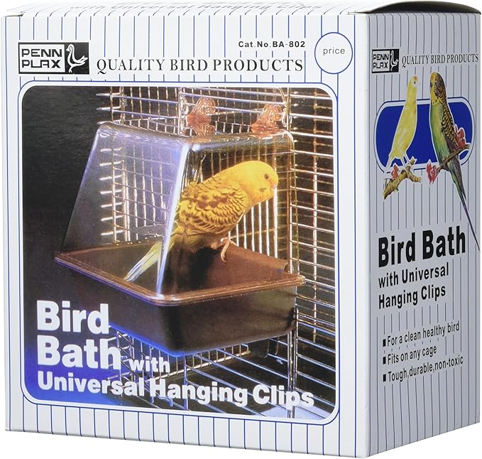Penn-Plax Clip-On Bird Bath – Attaches to Most Birdcages – Perfect for Parakeets, Lovebirds, Parrotlets, Finches, Canaries, and Other Small Birds – Brown
