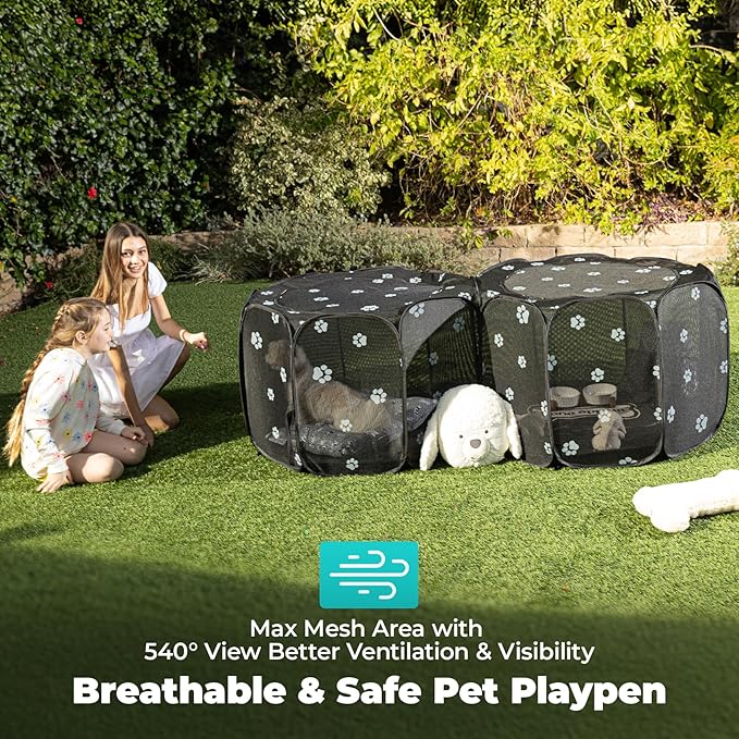 EighteenTek® 2-in-1 Cat Playpen, 58''Pop Up Dog Pet Playpen for Indoor Outdoor Cats Enclosed, Portable Pet Playpen, Kitten Puppy Foldable Play Pen Cat Dog Tent Crate Cage Kennel(S, 58" Lx29Wx17H)