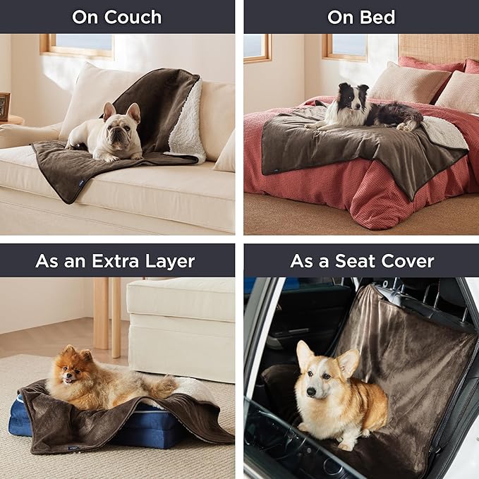 Bedsure Waterproof Dog Blankets for Medium Dogs - Medium Cat Blanket Washable for Couch Protection, Sherpa Fleece Puppy Blanket, Soft Plush Reversible Throw Furniture Protector, 30"X40", Coffee Brown