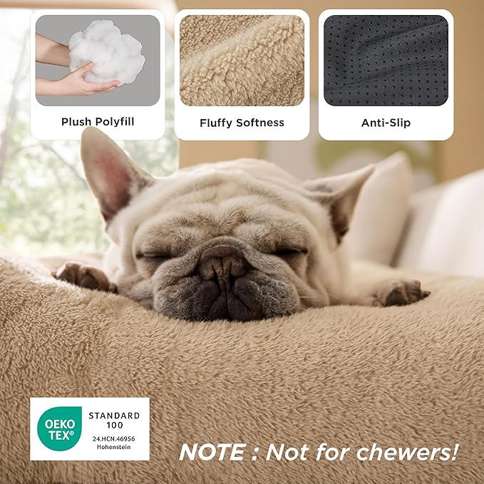Bedsure Washable XL Dog Bed for Crate for Extra Large Dogs, Comfort Fluffy Plush Pet Pillow Bed Kennel Pad with Non-Slip Bottom, Machine Washable Pet Sleeping Mat, 41"x27", Brown