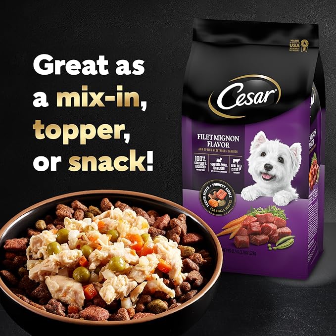Cesar Simply Crafted Wet Dog Food Toppers for Dry Food, Chicken, Carrots, Potatoes & Peas and Beef, Chicken, Purple Potatoes, Green Beans & Red Rice Variety Pack, 1.3 oz. Tubs, 8 Count (Pack of 2)