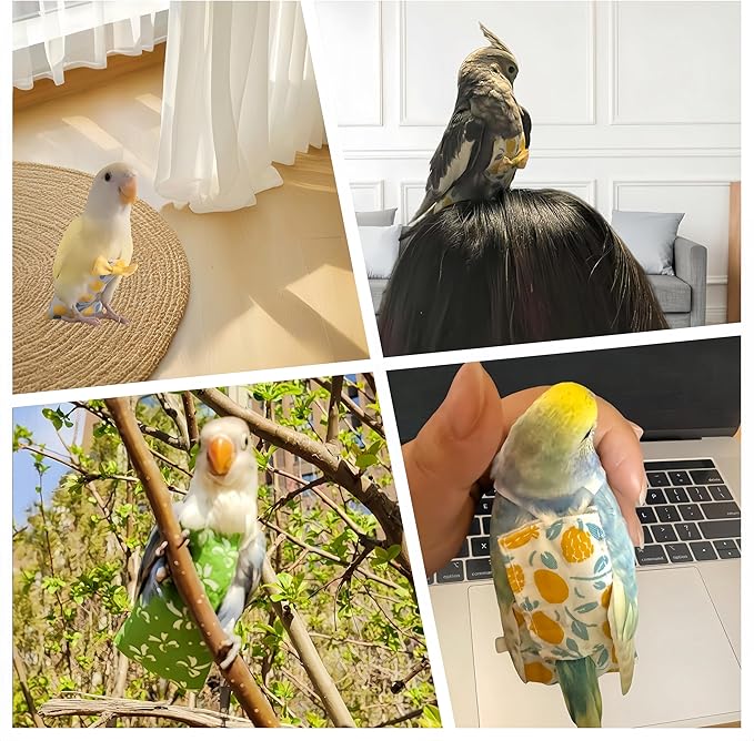 2 Pcs Bird Diapers Bird Harness Flight Suits Diapers with 80 Inch Flying Leash Reusable Parrot Nappy with Waterproof Inner Layer for Cockatiel Budgie Conure Parakeet Lovebird-Bowknot&Lemon