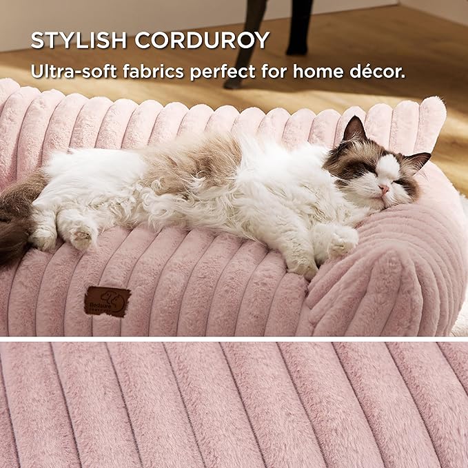 Bedsure ComfyFleece™ Cute Dog Couch for Medium Dogs - As Seen on TV on Good Day New York, Dog Couch Bed with Removable, Washable Cover, Supportive Pet Sofa, for Medium Large Dogs, 36inch, Blush Pink