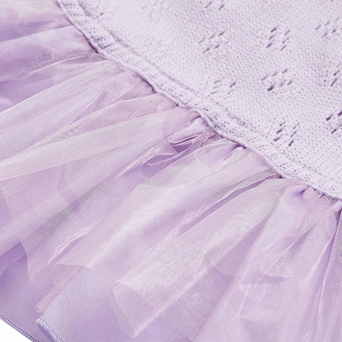 Blueberry Pet My Cutie Princess Ruffle Collar Dog Sweater Dress with Layered Tulle, Light Lavender, Back Length 16", Fall Winter Clothes for Girl Dogs