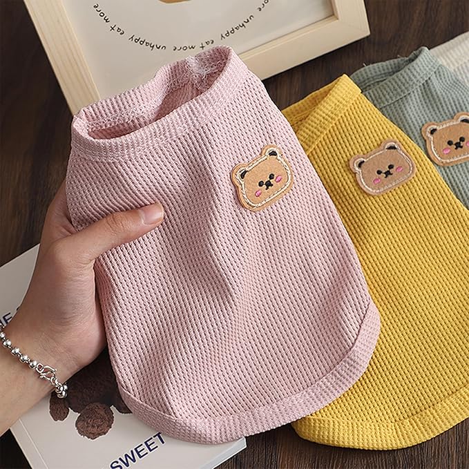 Waffle Knit Cat & Dog T Shirt for Small Dogs, Stretchable Puppy Shirt for Sphynx Cats & Small Breeds, Pet Clothes | Breathable Summer/Winter Apparel for Newborn(3PCS Medium)