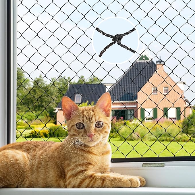 Cat Netting,Balcony Netting for Pets,Steel Wire Reinforced Balcony Screen for Pets, Anti-Fall Cat Net for Balcony and Windows,Stair, Patio（Black,10 * 13ft）