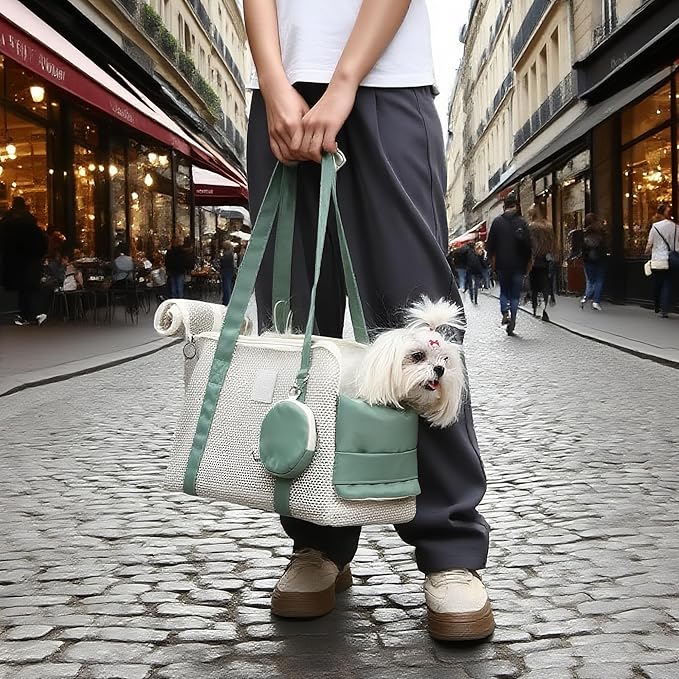 Pet Breathable Mesh Tote Bag, Pet Hands-Free Shoulder Bag,Dog and Cat Lightweight and Comfortable Pet Shoulder Bag, Pet Carrier Purse for Small Dog Cat（Can Hold 10 Pounds）